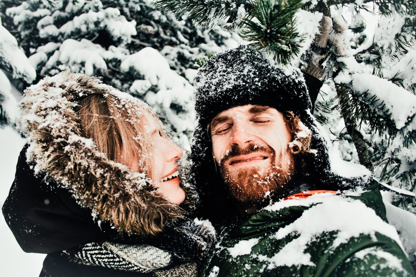 snow-covered couple in snow